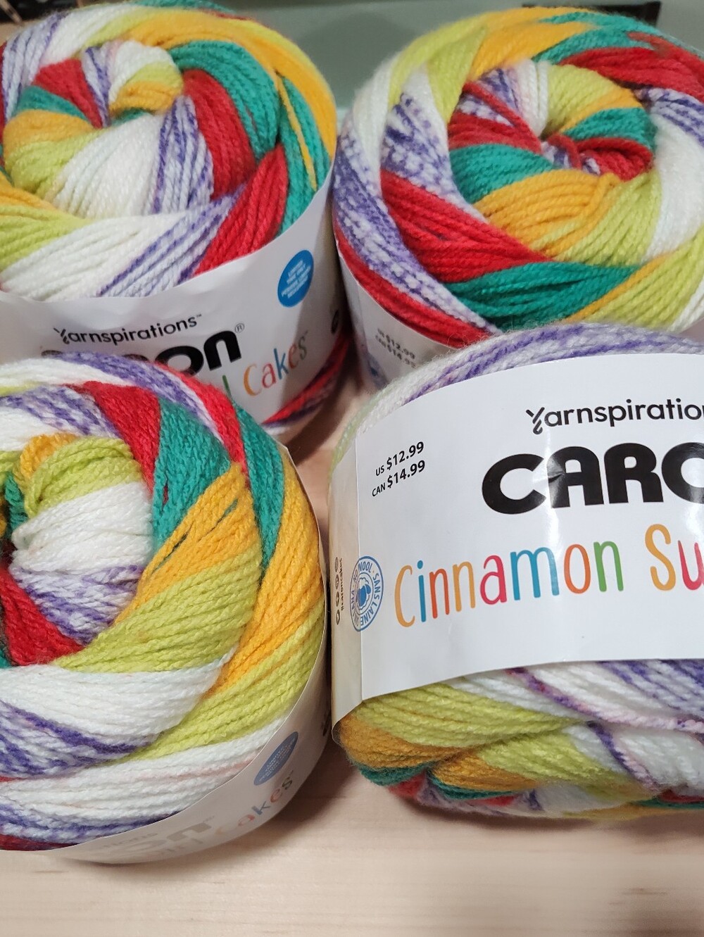4 Cakes -Caron Cinnamon Swirl Cakes Multicolor Yarn - Soft Acrylic Blend